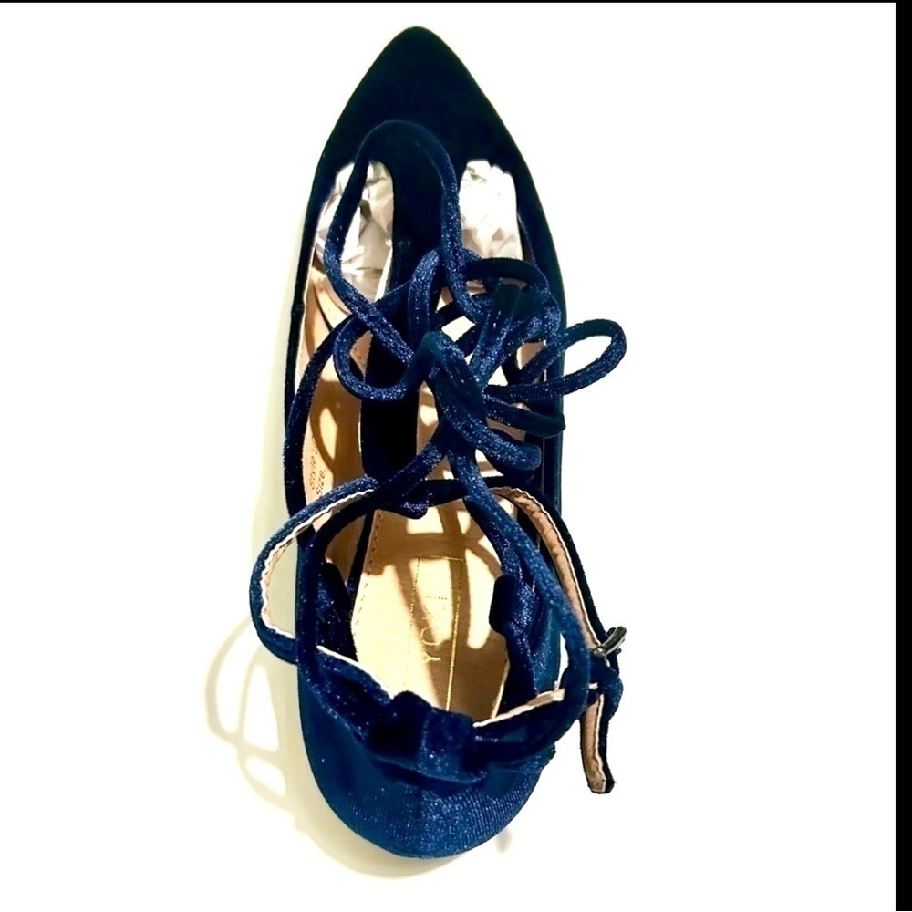 Yoki Navy Blue, Velvet, Ankle Lace Up, Urban-80 Flats - Picture 7 of 12